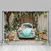 Aperturee - Aperturee Vintage Blue Car Floral Egg Decor Rustic Backdrop